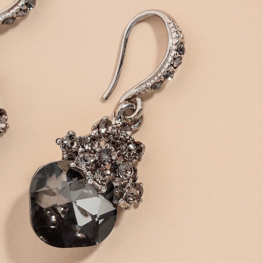 Any 2/$20! Gray Crystal Marcasite Drop Earrings - Picture 5 of 7